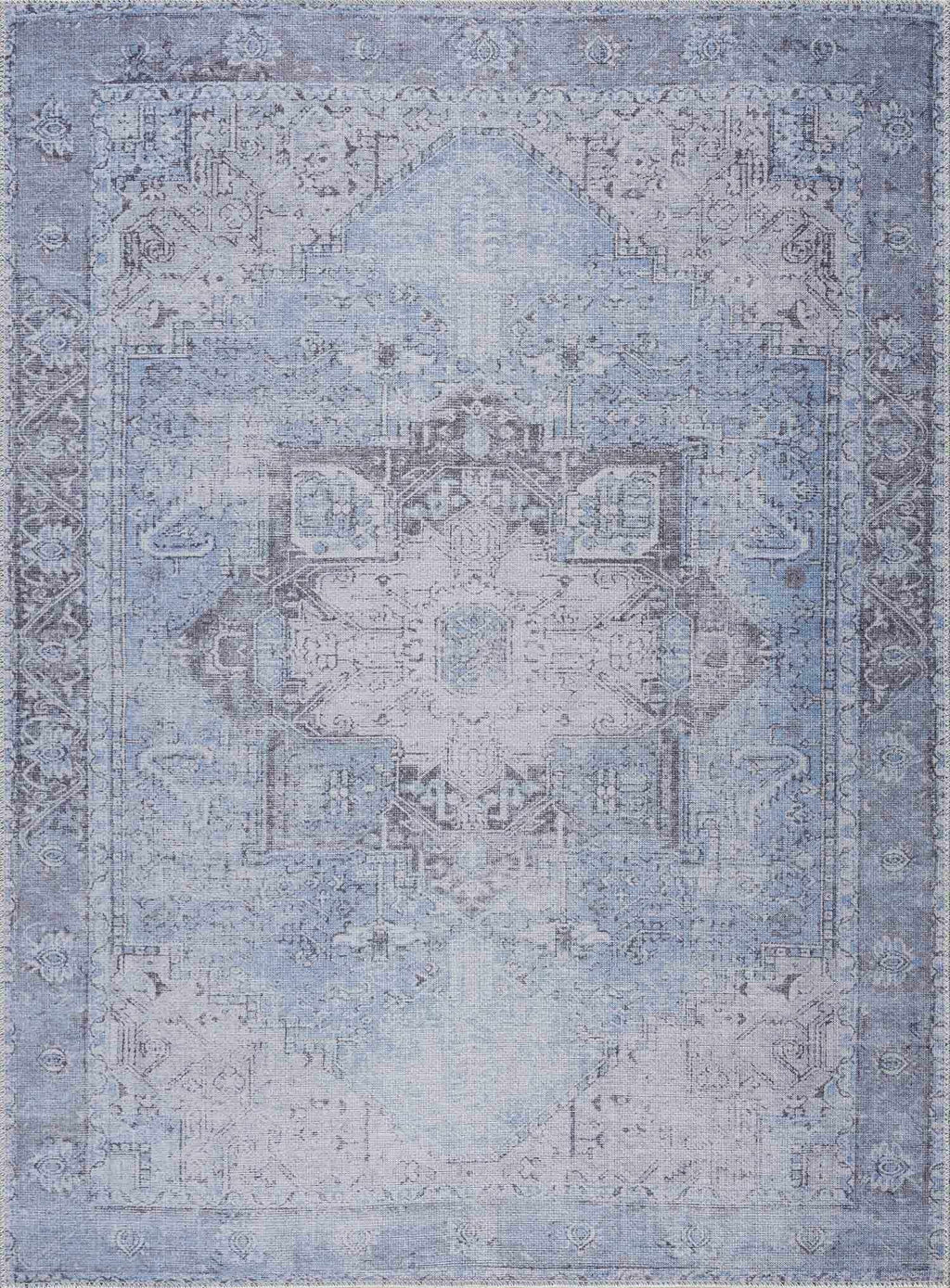 Ice Blue Flat Pile Washable Rug - Clearance