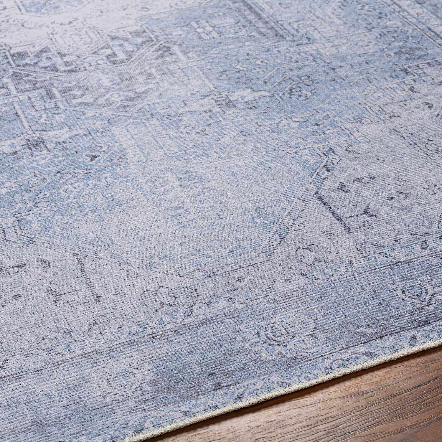 Ice Blue Flat Pile Washable Rug - Clearance