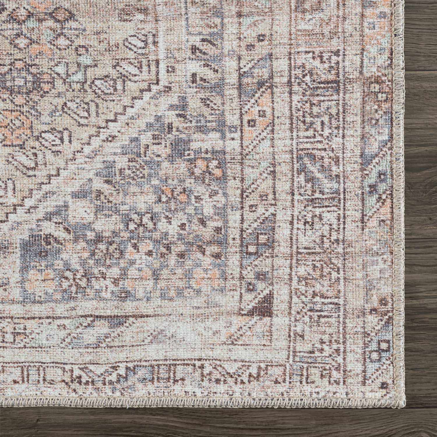 Barny Tan Flat Pile Washable Area Rug