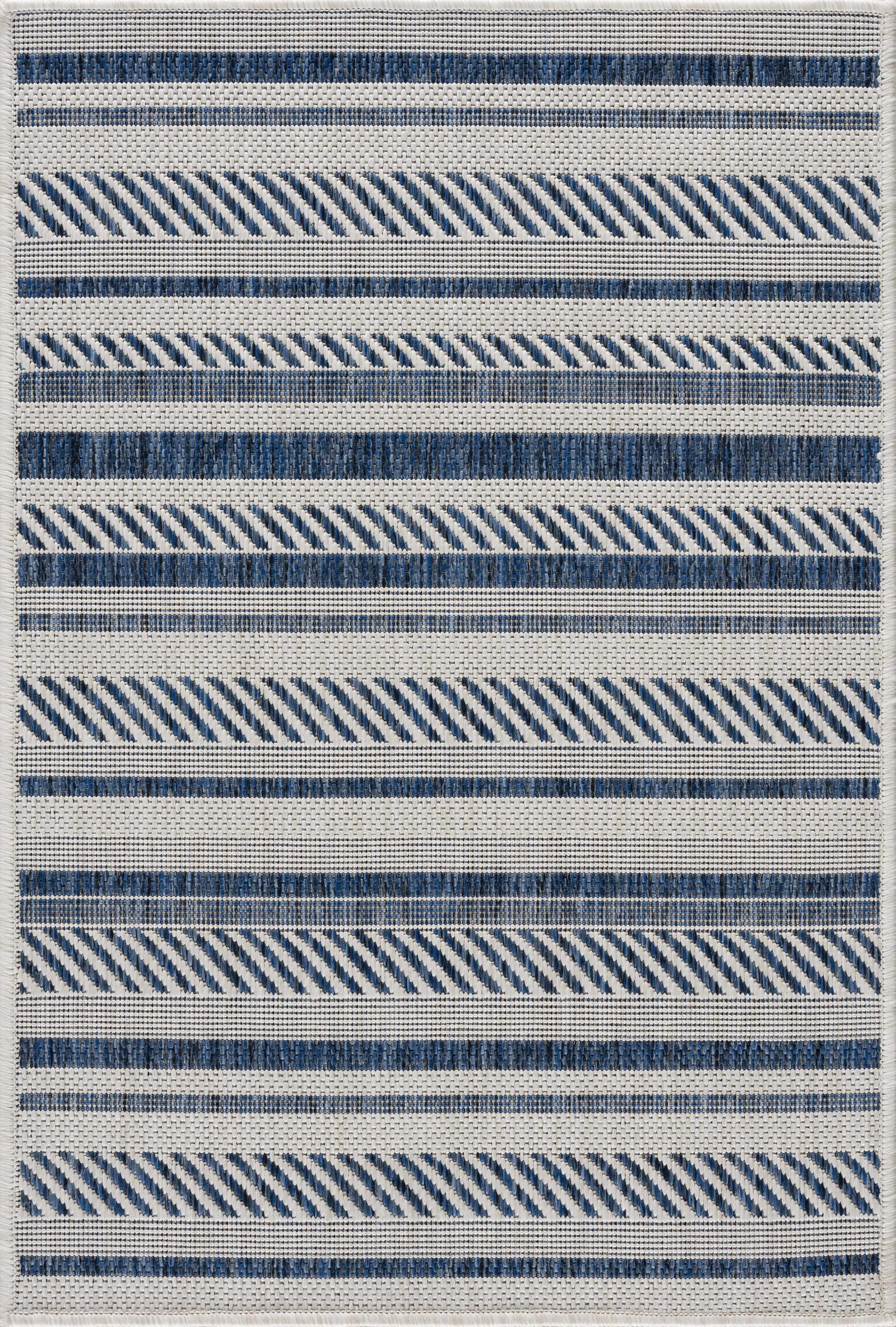 Olin White&Blue Striped Nordic Rug