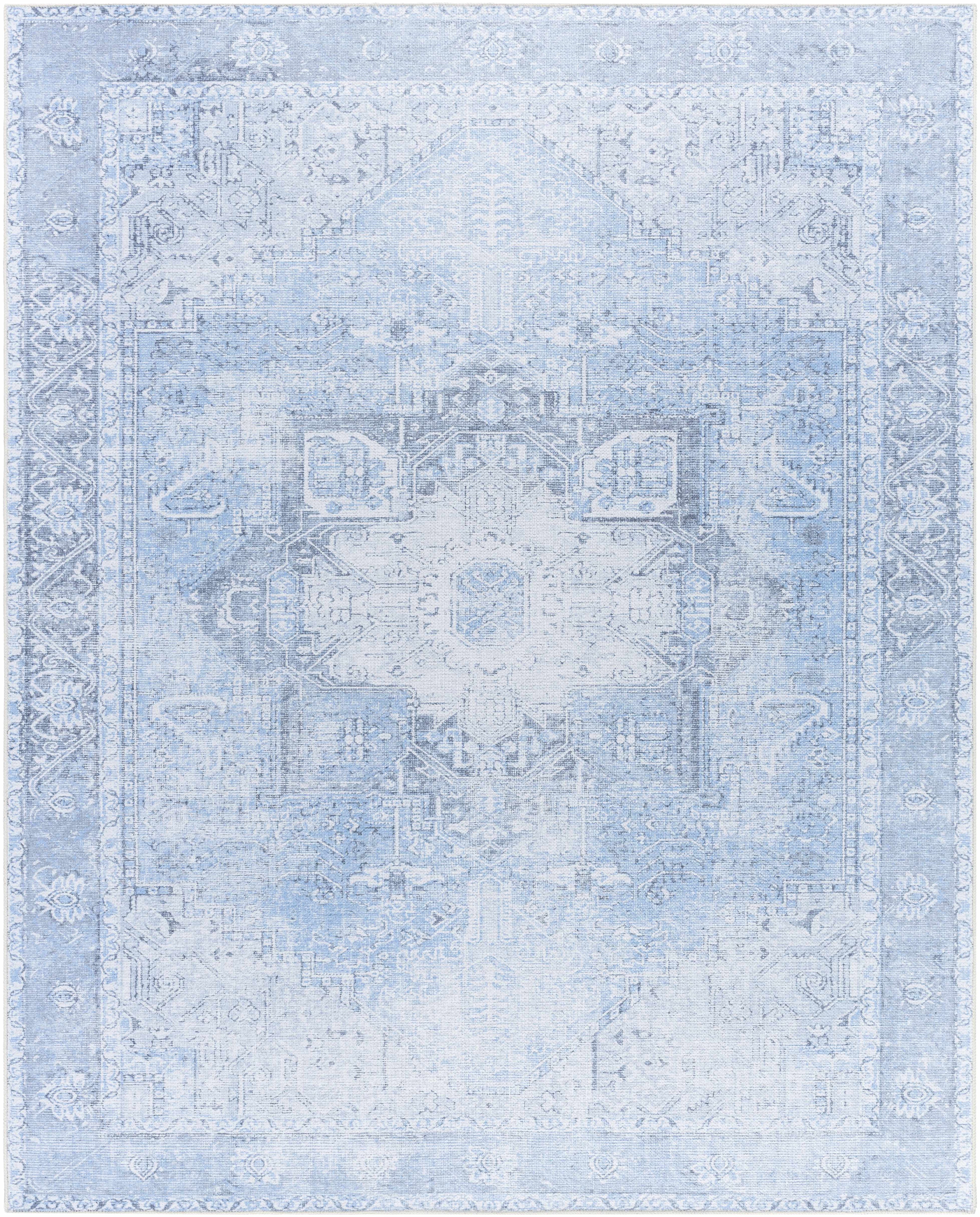 Ice Blue Flat Pile Washable Rug - Clearance
