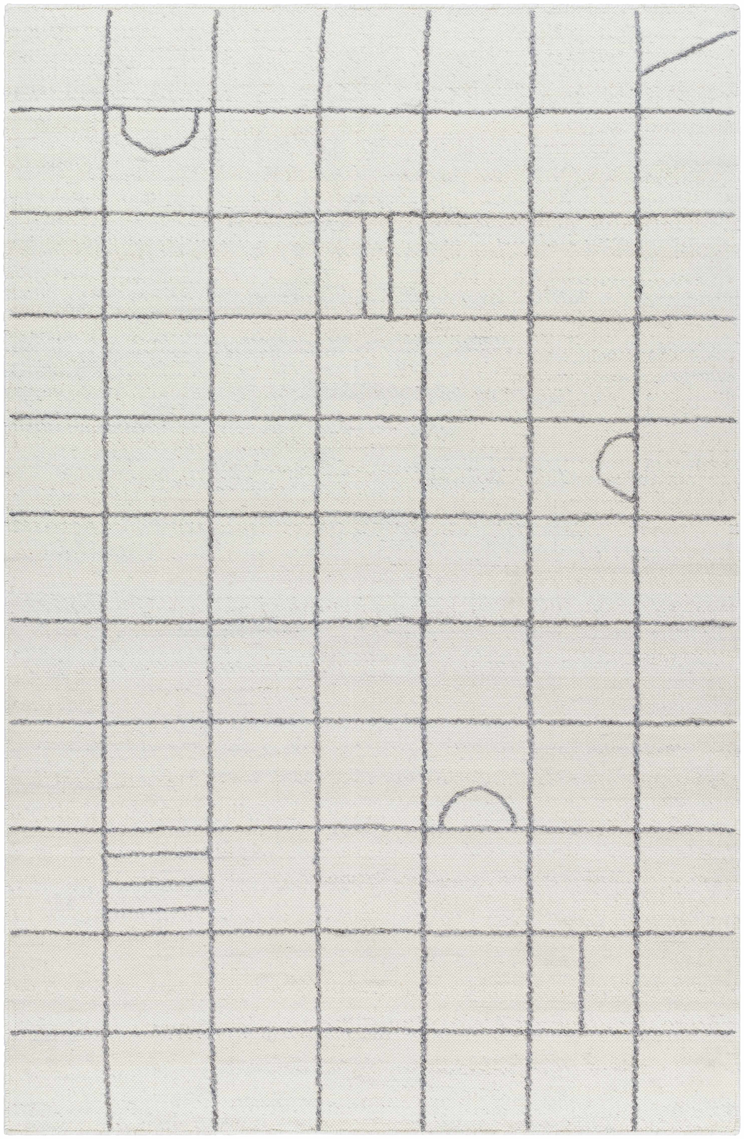 Tieve Black & White Grid Wool Rug