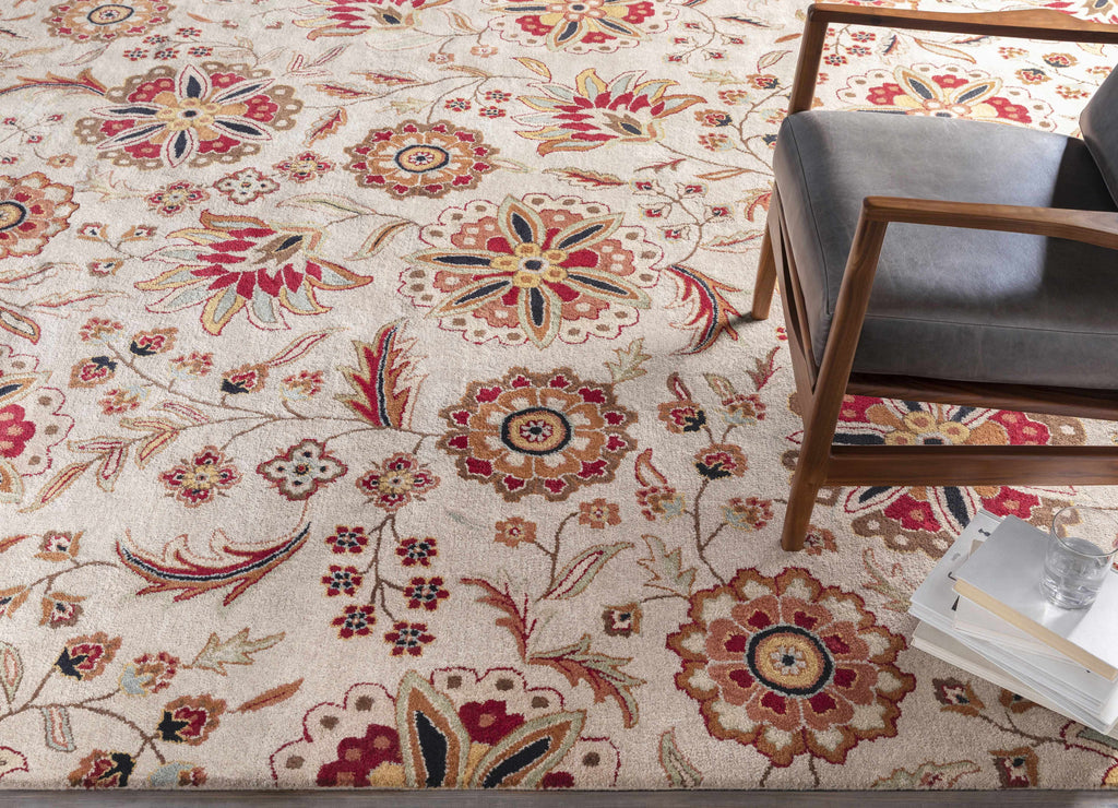 Longford Beige Floral Wool Carpet
