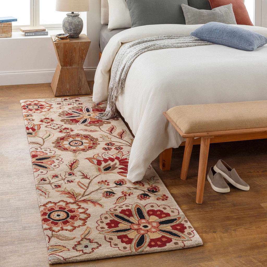 Longford Beige Floral Wool Carpet