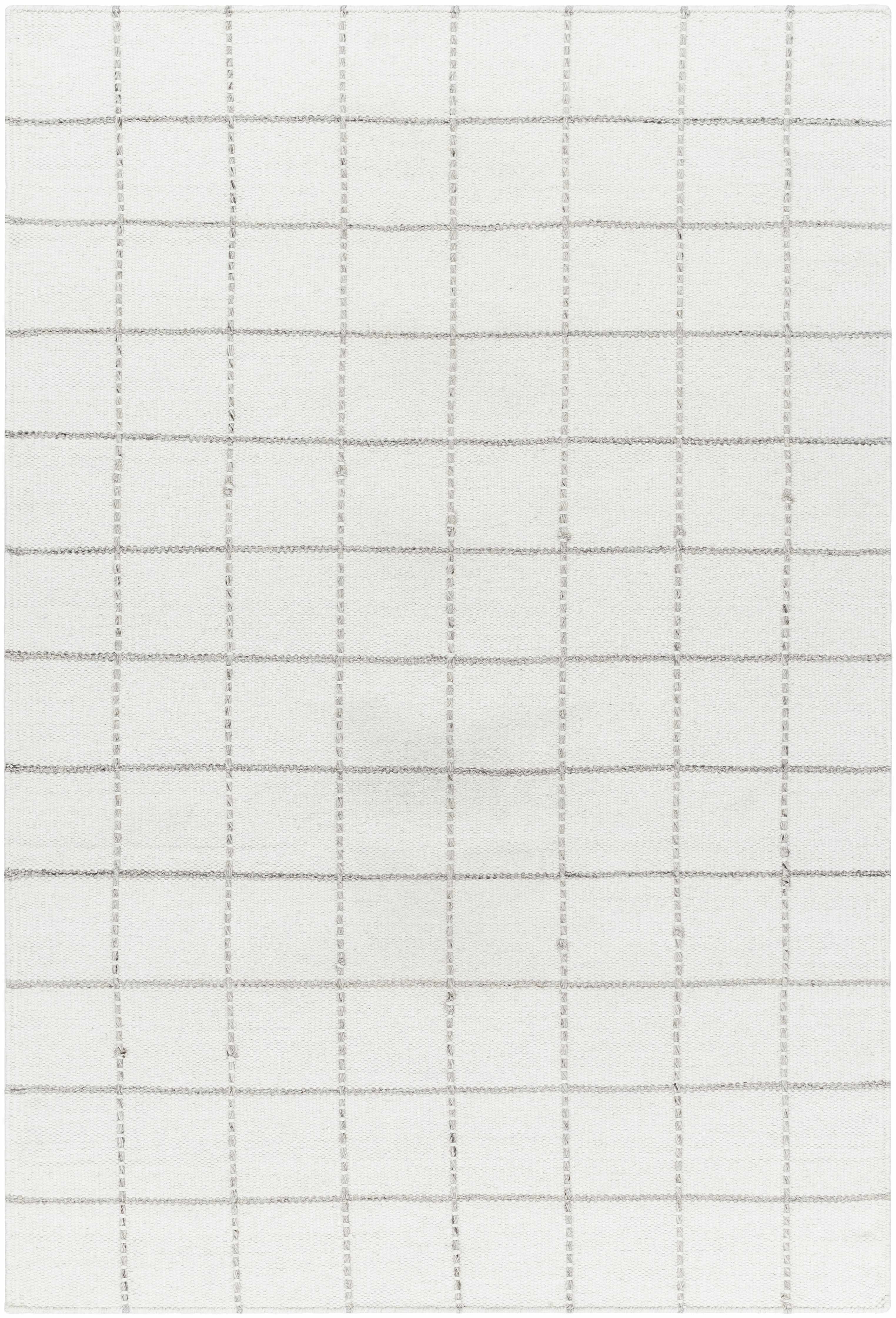 Nissa White Gray Checkered Wool Rug