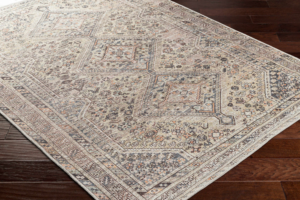 Barny Tan Flat Pile Washable Area Rug